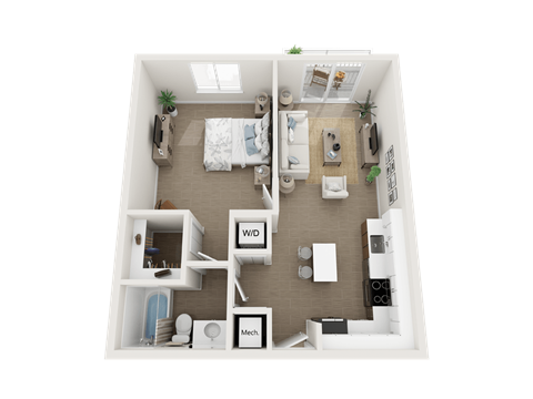 1 bedroom 1 bathroom floor plan I at Blue Lagoon 7, Miami, 33126